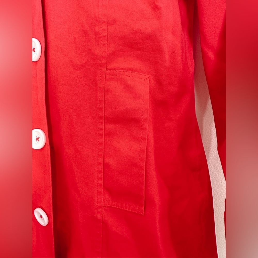 “Hatley”Red Trench Coat - Detachable Hood - Zip Front - Stripped Lining - Size 8 - Picture 4 of 15